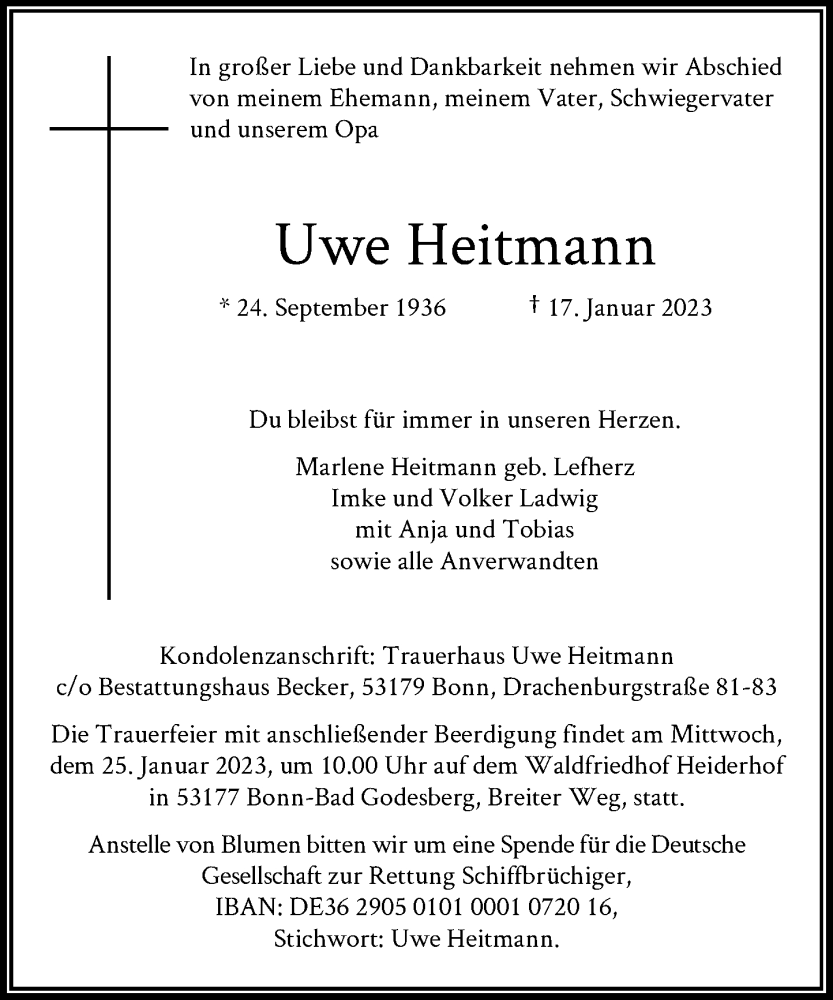  Traueranzeige für Uwe Heitmann vom 21.01.2023 aus General-Anzeiger Bonn