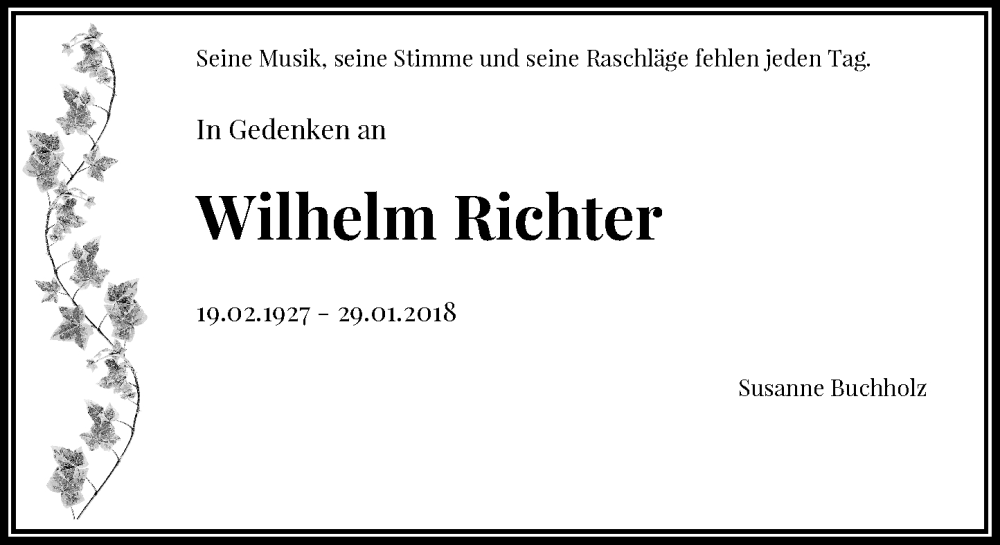  Traueranzeige für Wilhelm Richter vom 28.01.2023 aus General-Anzeiger Bonn