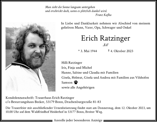 Anzeige von Erich Ratzinger von General-Anzeiger Bonn