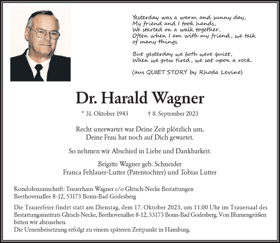 Anzeige von Harald Wagner von General-Anzeiger Bonn
