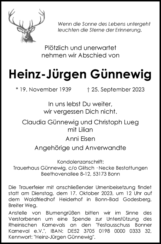 Anzeige von Heinz-Jürgen Günnewig von General-Anzeiger Bonn