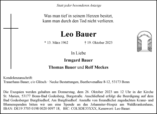 Anzeige von Leo Bauer von General-Anzeiger Bonn