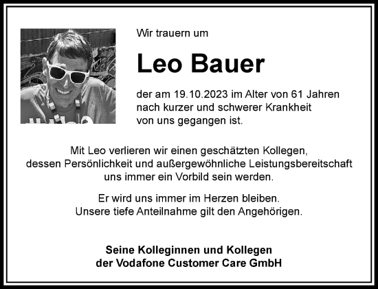 Anzeige von Leo Bauer von General-Anzeiger Bonn