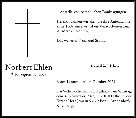 Anzeige von Norbert Ehlen von General-Anzeiger Bonn