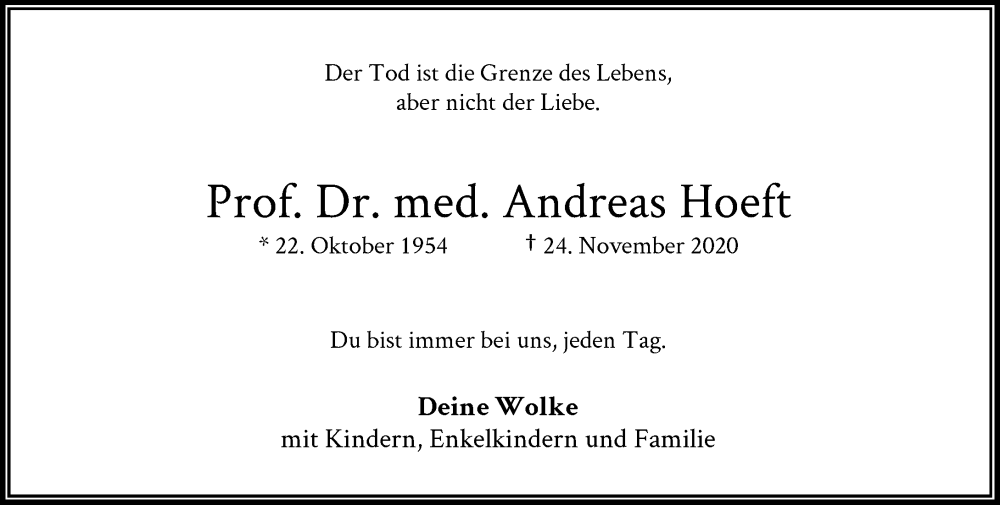  Traueranzeige für Andreas Hoeft vom 24.11.2023 aus General-Anzeiger Bonn