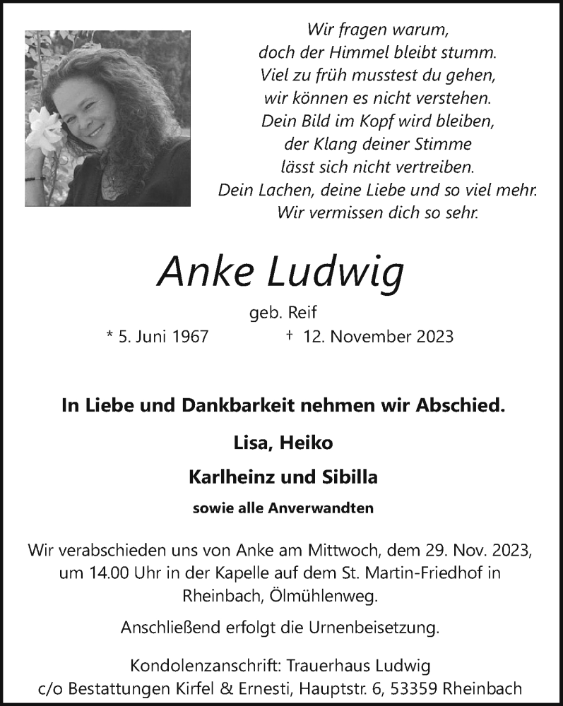  Traueranzeige für Anke Ludwig vom 18.11.2023 aus General-Anzeiger Bonn