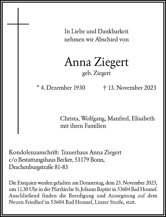 Anzeige von Anna Ziegert von General-Anzeiger Bonn