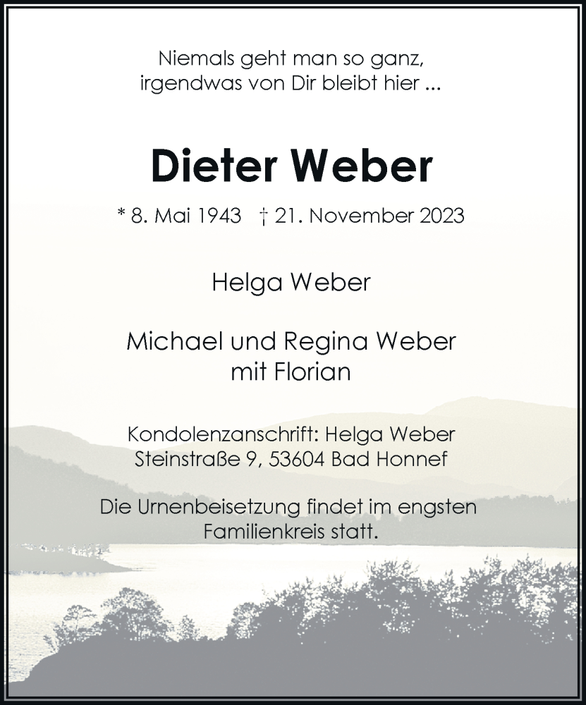  Traueranzeige für Dieter Weber vom 25.11.2023 aus General-Anzeiger Bonn