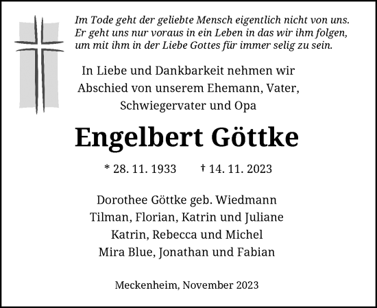 Anzeige von Engelbert Göttke von General-Anzeiger Bonn