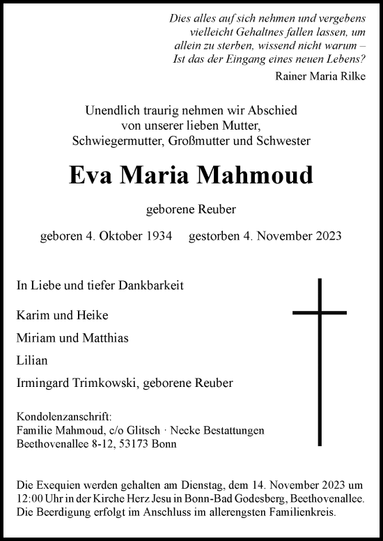 Anzeige von Eva Maria Mahmoud von General-Anzeiger Bonn