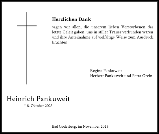 Anzeige von Heinrich Pankuweit von General-Anzeiger Bonn
