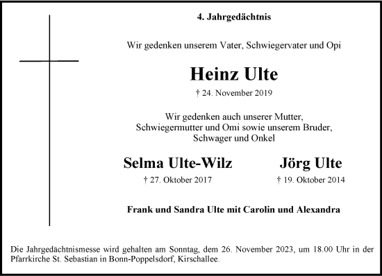 Anzeige von Heinz Ulte von General-Anzeiger Bonn