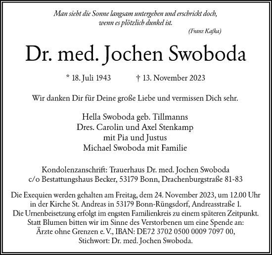 Anzeige von Jochen Swoboda von General-Anzeiger Bonn