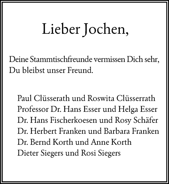 Anzeige von Lieber Jochen  von General-Anzeiger Bonn