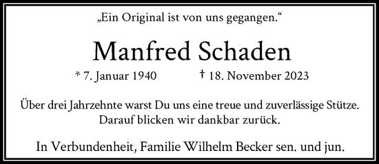Anzeige von Manfred Schaden von General-Anzeiger Bonn
