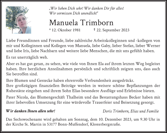 Anzeige von Manuela Trimborn von General-Anzeiger Bonn