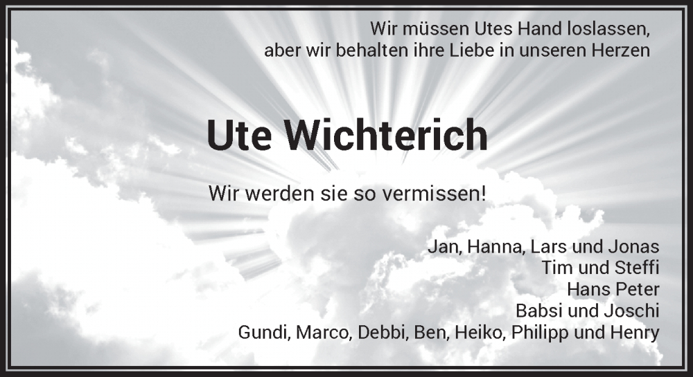  Traueranzeige für Ute Wichterich vom 19.12.2023 aus 
