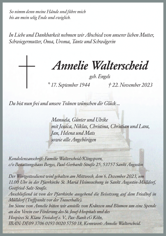 Anzeige von Annelie Walterscheid von General-Anzeiger Bonn