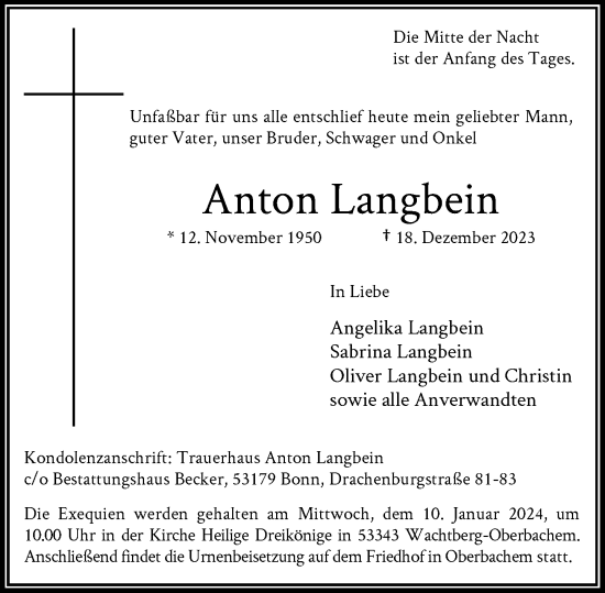 Anzeige von Anton Langbein von General-Anzeiger Bonn