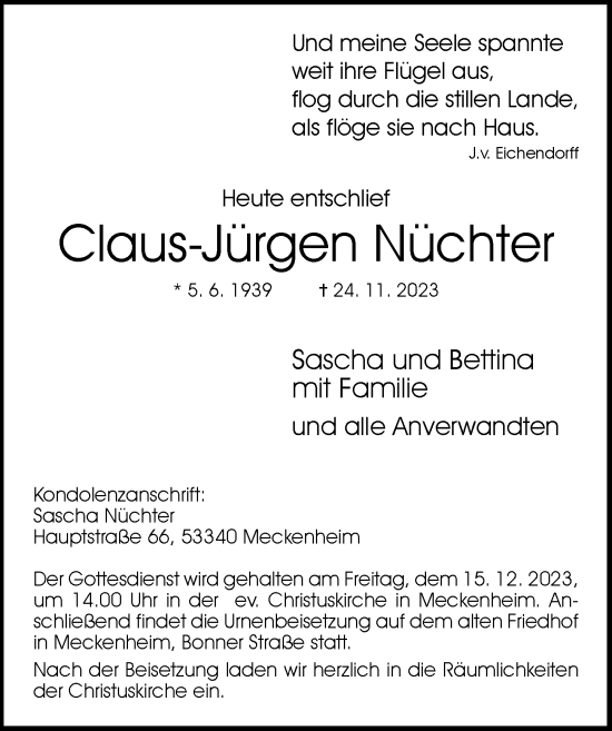 Anzeige von Claus-Jürgen Nüchter von General-Anzeiger Bonn
