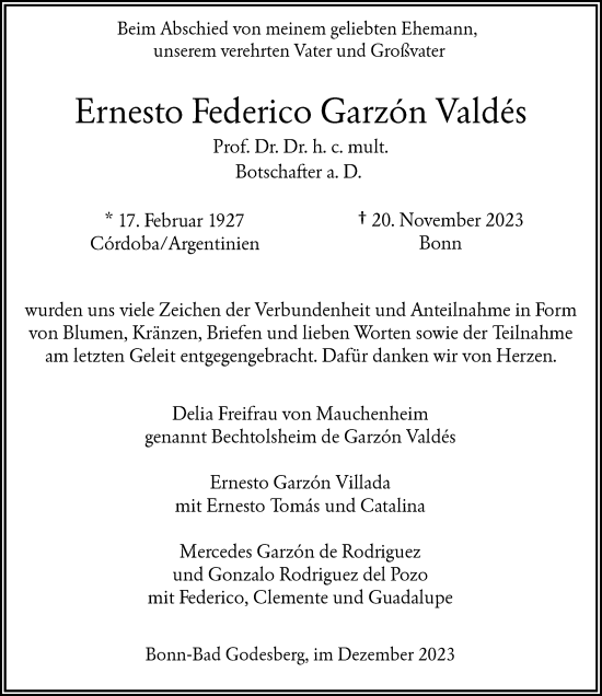 Anzeige von Ernesto Federico Garzón Valdés von General-Anzeiger Bonn