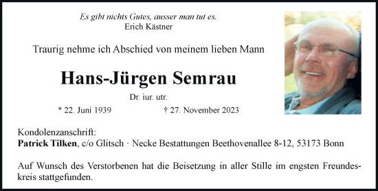 Anzeige von Hans-Jürgen Semrau von General-Anzeiger Bonn