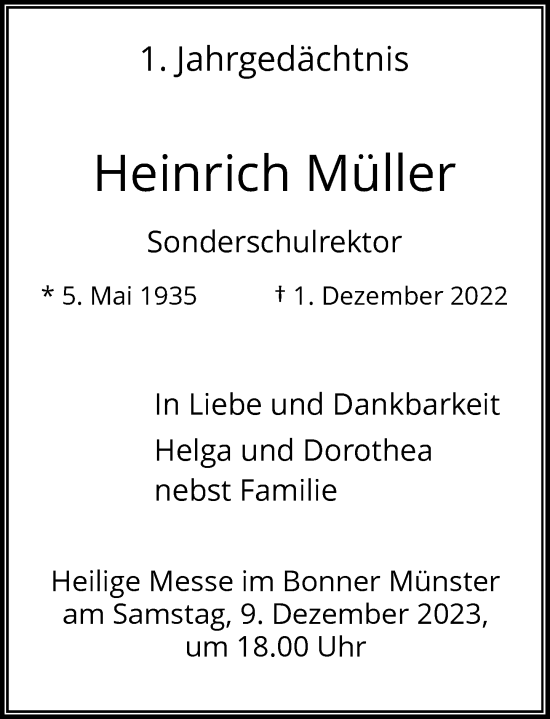 Anzeige von Heinrich Müller von General-Anzeiger Bonn