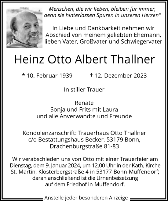 Anzeige von Heinz Otto Albert Thallner von General-Anzeiger Bonn