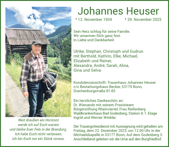 Anzeige von Johannes Heuser von General-Anzeiger Bonn