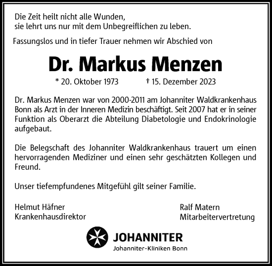 Anzeige von Markus Menzen von General-Anzeiger Bonn