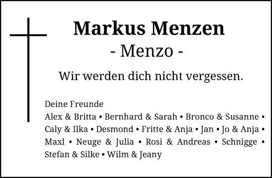 Anzeige von Markus Menzen von General-Anzeiger Bonn