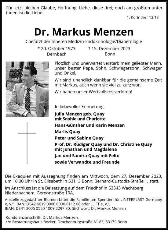 Anzeige von Markus Menzen von General-Anzeiger Bonn