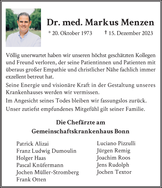 Anzeige von Markus Menzen von General-Anzeiger Bonn