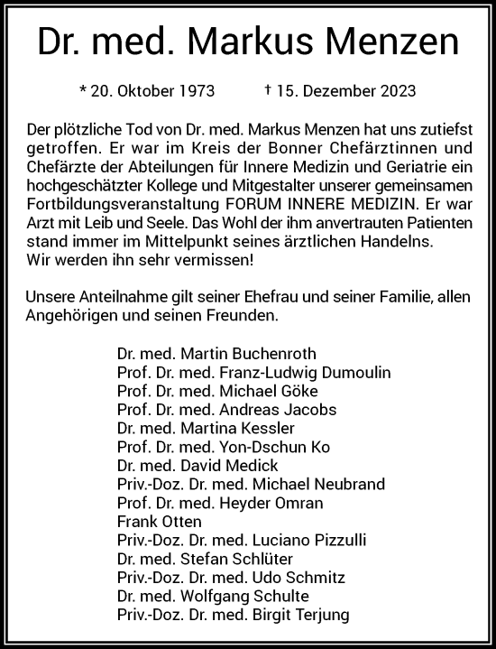 Anzeige von Markus Menzen von General-Anzeiger Bonn