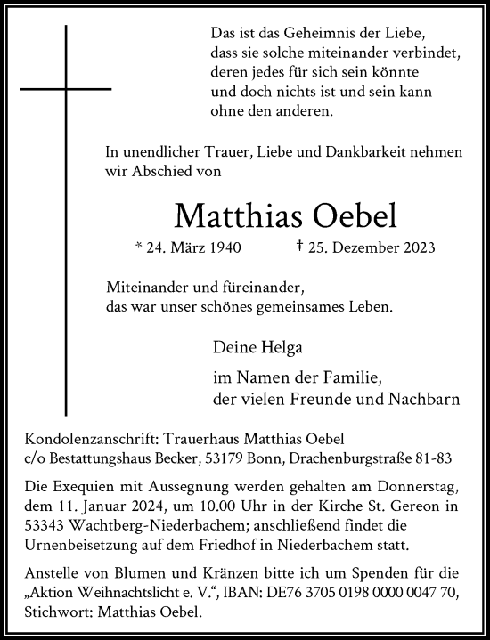 Anzeige von Matthias Oebel von General-Anzeiger Bonn
