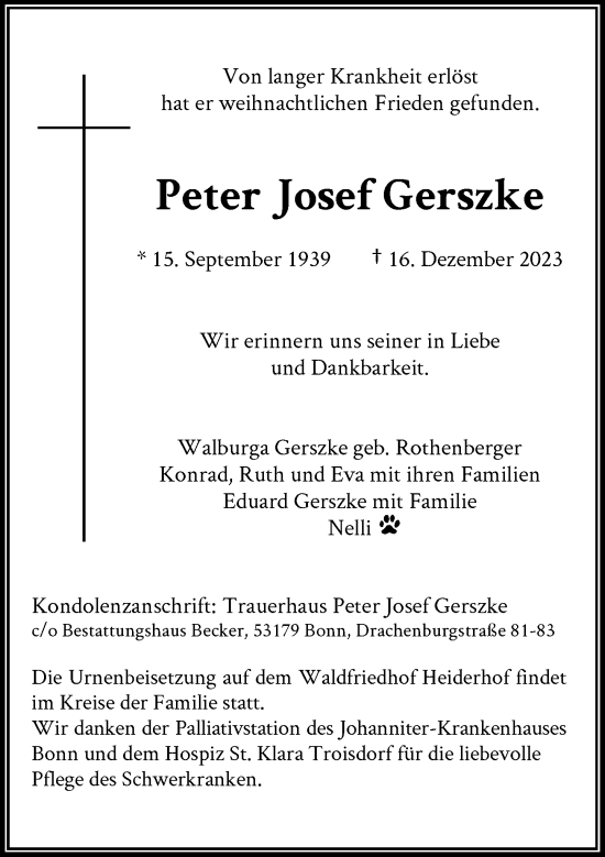 Anzeige von Peter Gerszke von General-Anzeiger Bonn