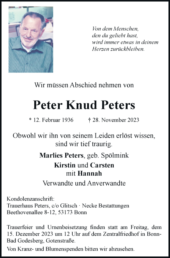 Anzeige von Peter Knud Peters von General-Anzeiger Bonn