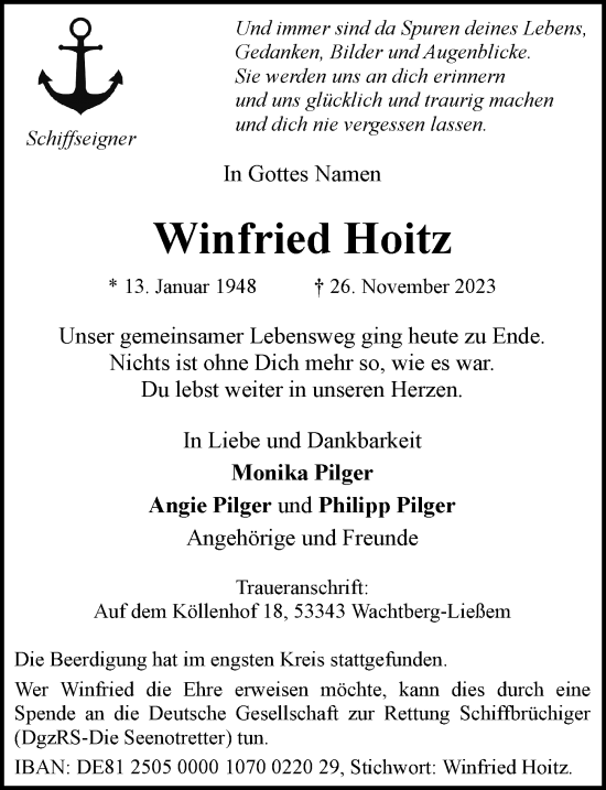 Anzeige von Winfried Hoitz von General-Anzeiger Bonn