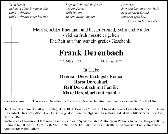 Anzeige von Frank Derenbach von General-Anzeiger Bonn