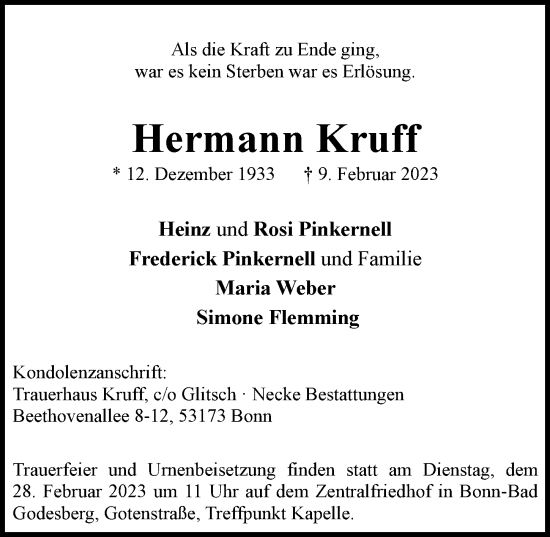 Anzeige von Hermann Kruff von General-Anzeiger Bonn