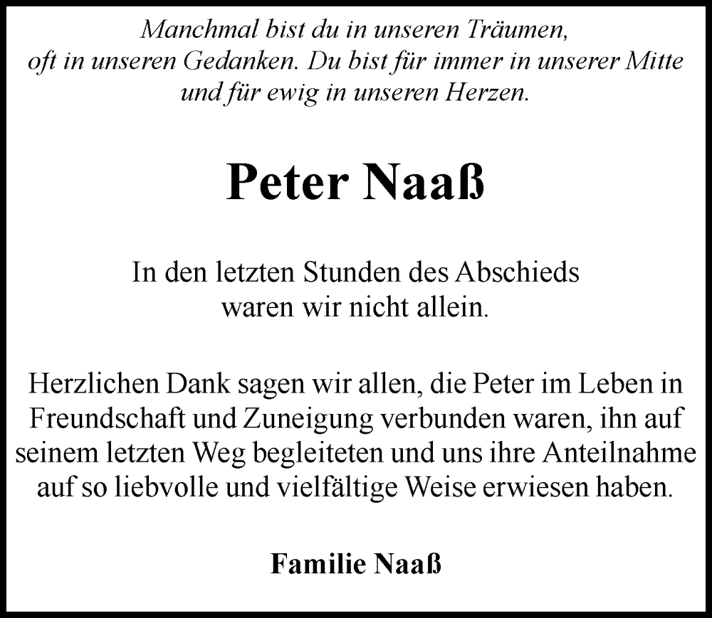  Traueranzeige für Peter Naaß vom 11.02.2023 aus General-Anzeiger Bonn