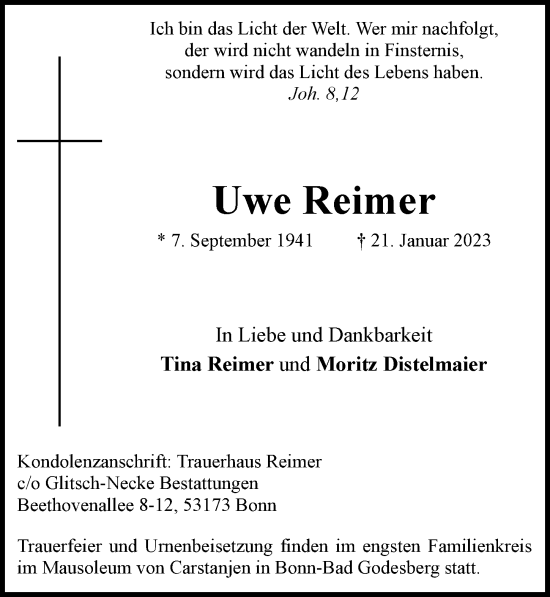 Anzeige von Uwe Reimer von General-Anzeiger Bonn
