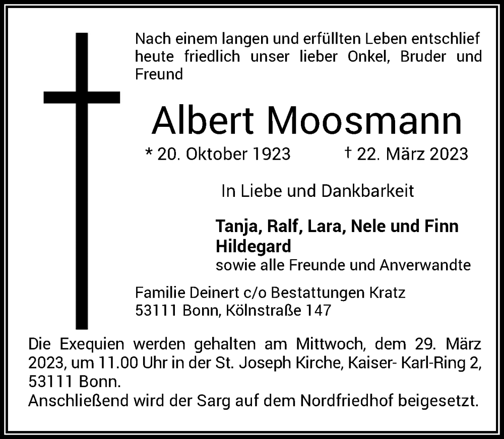  Traueranzeige für Albert Moosmann vom 25.03.2023 aus General-Anzeiger Bonn