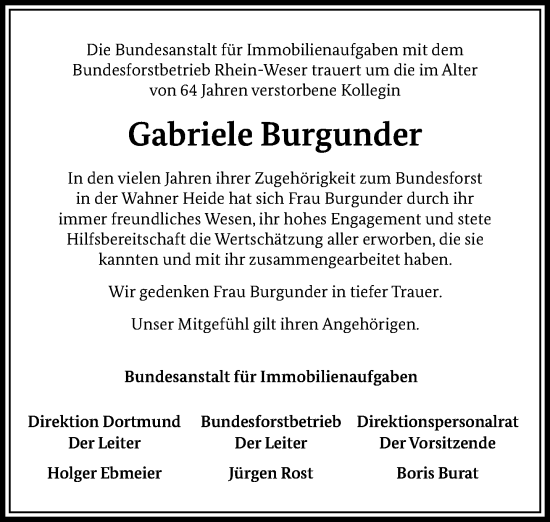 Anzeige von Gabriele Burgunder von General-Anzeiger Bonn
