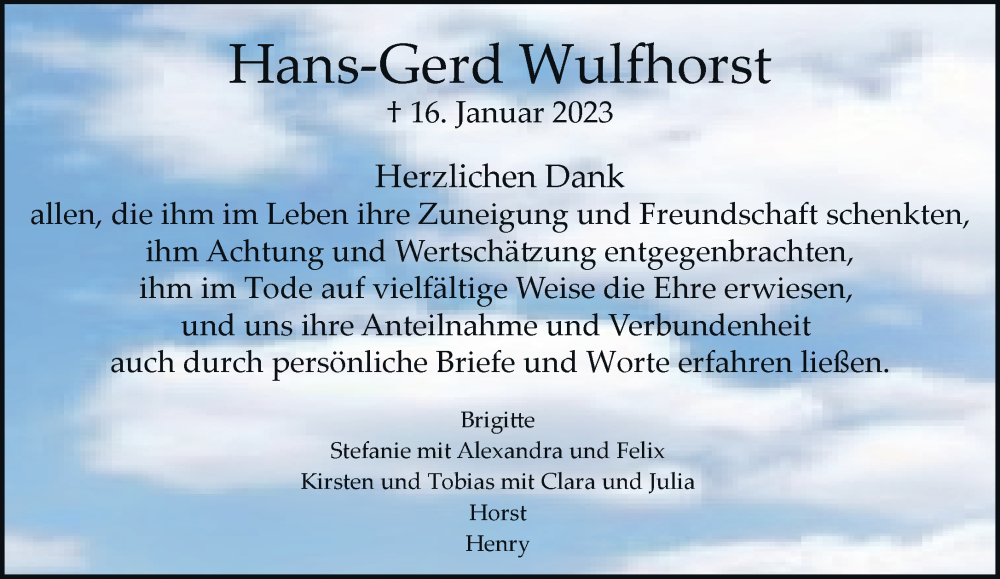  Traueranzeige für Hans-Gerd Wulfhorst vom 25.03.2023 aus General-Anzeiger Bonn