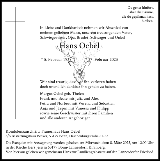 Anzeige von Hans Oebel von General-Anzeiger Bonn