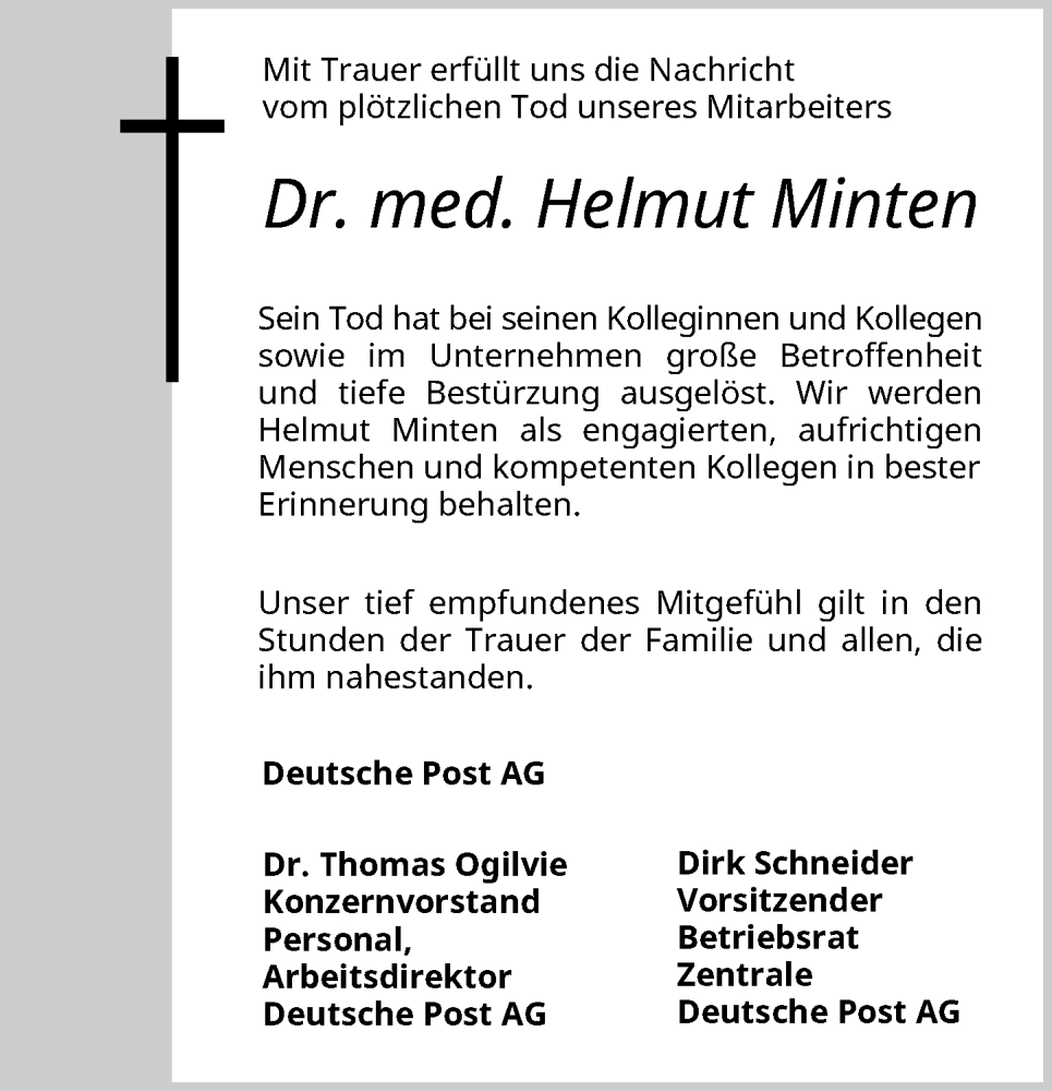  Traueranzeige für Helmut Minten vom 04.03.2023 aus General-Anzeiger Bonn