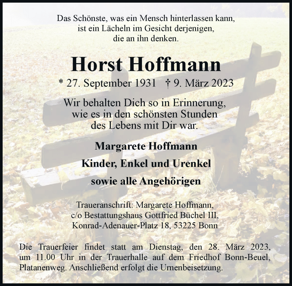  Traueranzeige für Horst Hoffmann vom 18.03.2023 aus General-Anzeiger Bonn