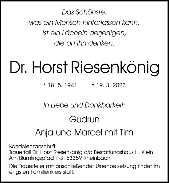 Anzeige von Horst Riesenkönig von General-Anzeiger Bonn