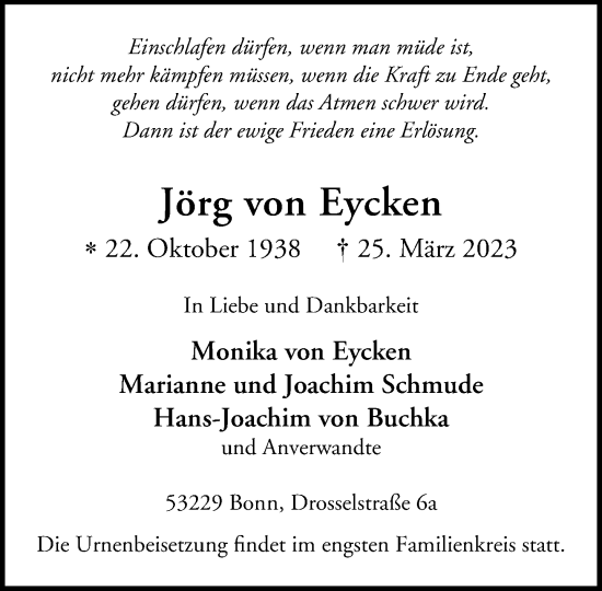 Anzeige von Jörg von Eycken von General-Anzeiger Bonn